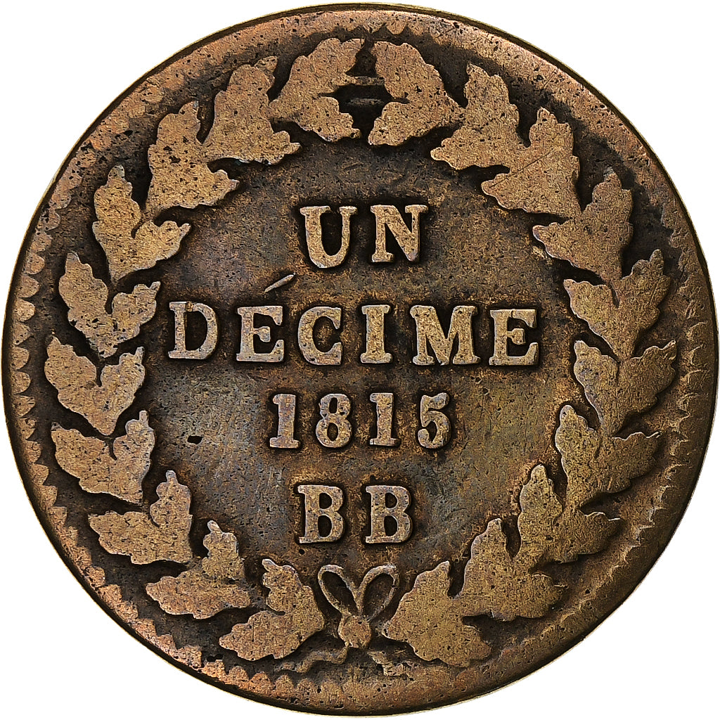 Frankreich, Louis XVIII, Decime, 1815, Strasbourg, Kupfer, S+, Gadoury:196c
