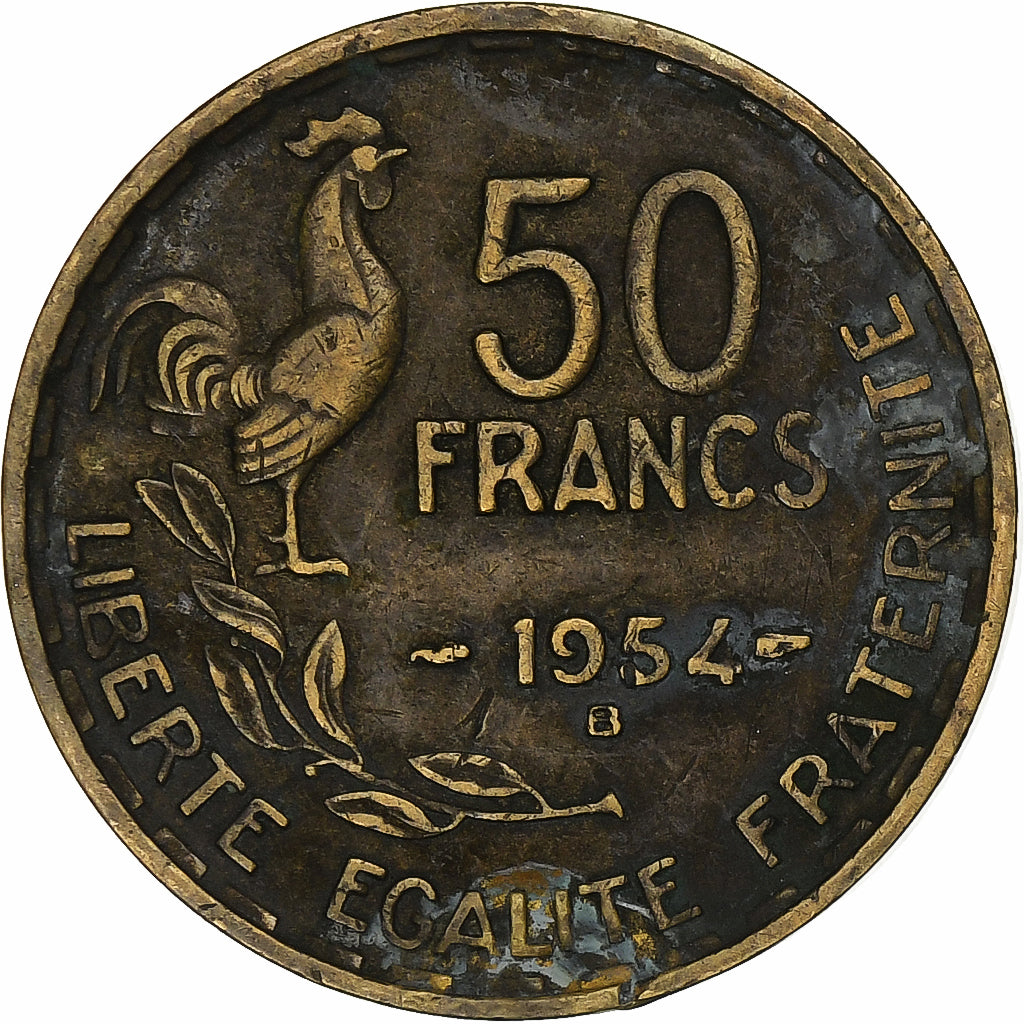 Francia, 50 Francs, Guiraud, 1954, Beaumont-Le-Roger, Rame-alluminio, MB