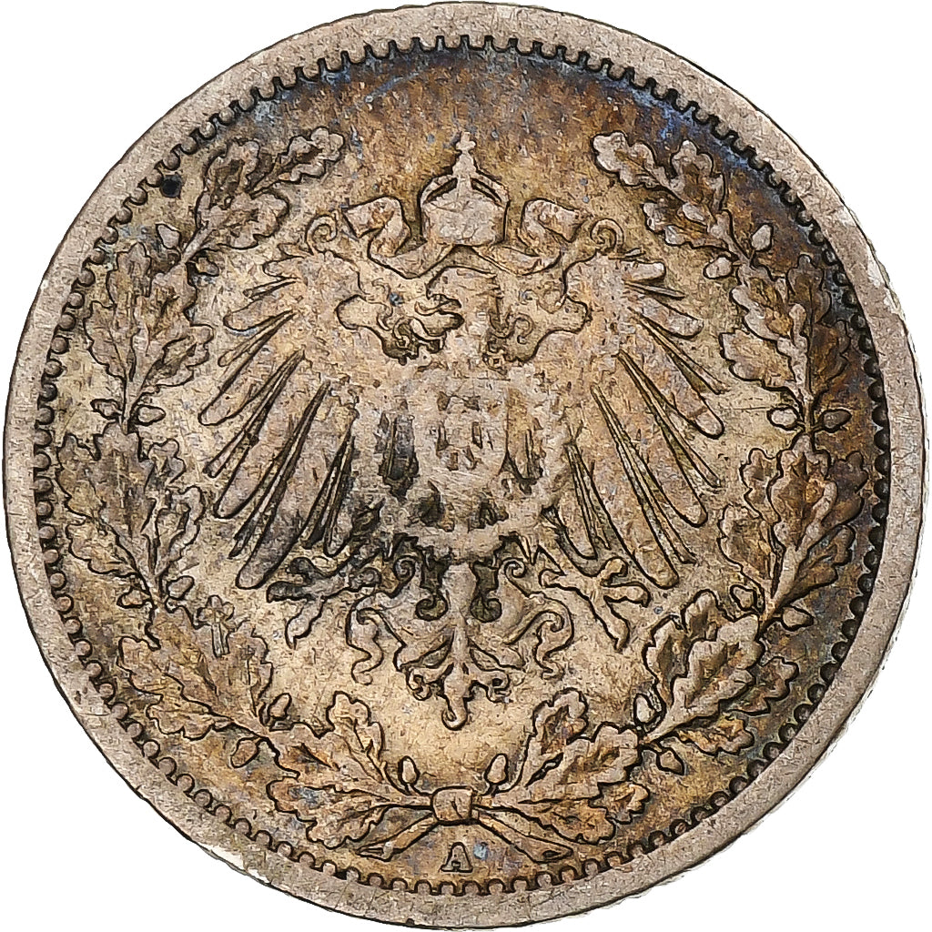 Alemania, Wilhelm II, 1/2 Mark, 1907, Berlin, Plata, BC+, KM:17