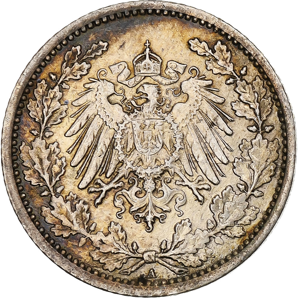 Germania, Wilhelm II, 1/2 Mark, 1918, Berlin, Argento, BB, KM:17