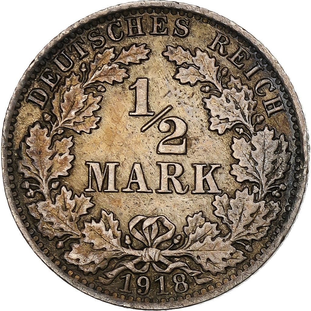 Germania, Wilhelm II, 1/2 Mark, 1918, Berlin, Argento, BB, KM:17