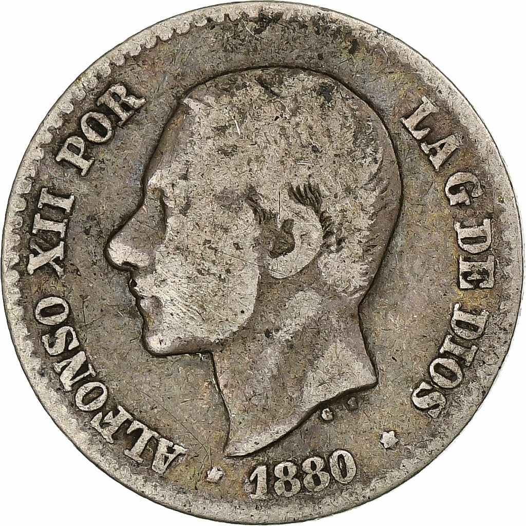 Spain, Alfonso XII, 50 Centimos, 1880, Madrid, Silver, VF(20-25), KM:685
