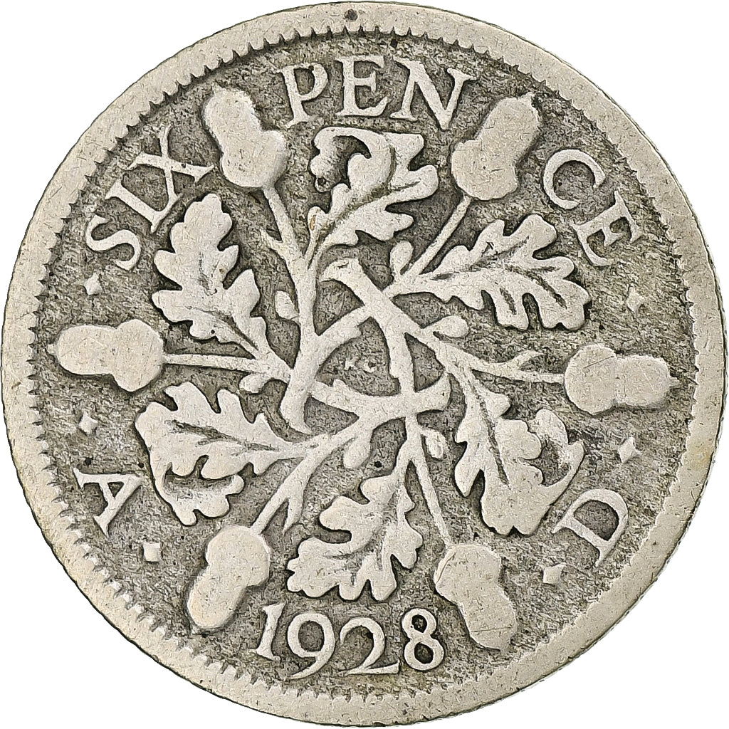 Reino Unido, George V, 6 Pence, 1928, London, Prata, VF(20-25), KM:832