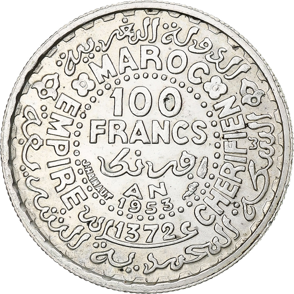 Morocco, Mohammed V, 100 Francs, AH 1372/1953, Paris, Silver, AU(50-53), KM:52