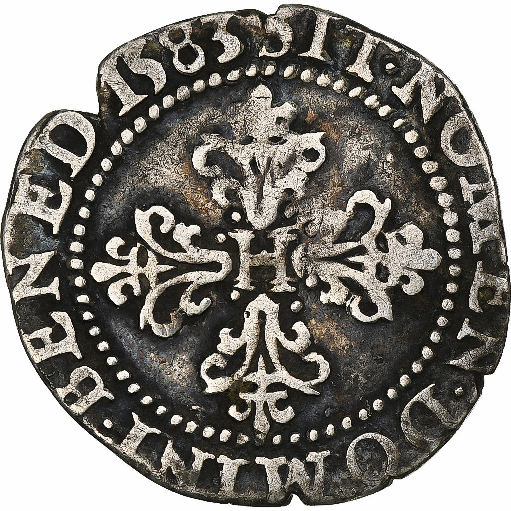 Francja, Henri III, 1/4 Franc, 1583, Poitiers, Srebro, VF(20-25), KM:479