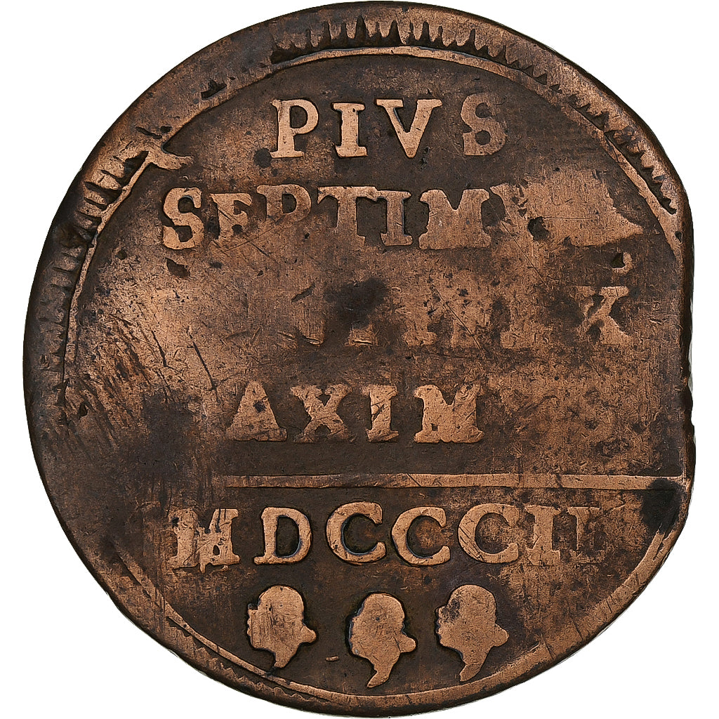 Papal States, Pius VII, Baiocco, 1802, Rome, Cobre, F(12-15), KM:1267