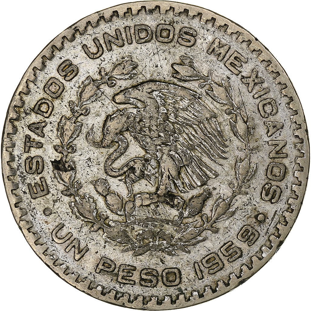 Mexico, Peso, 1959, Mexico City, Billon, VF(30-35), KM:459