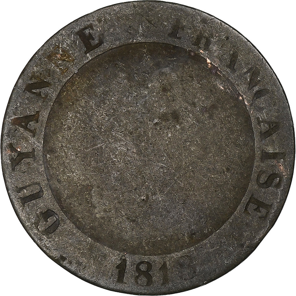 French Guiana, Louis XVIII, 10 Centimes, 1818, Paris, Billon, VF(20-25), KM:A1