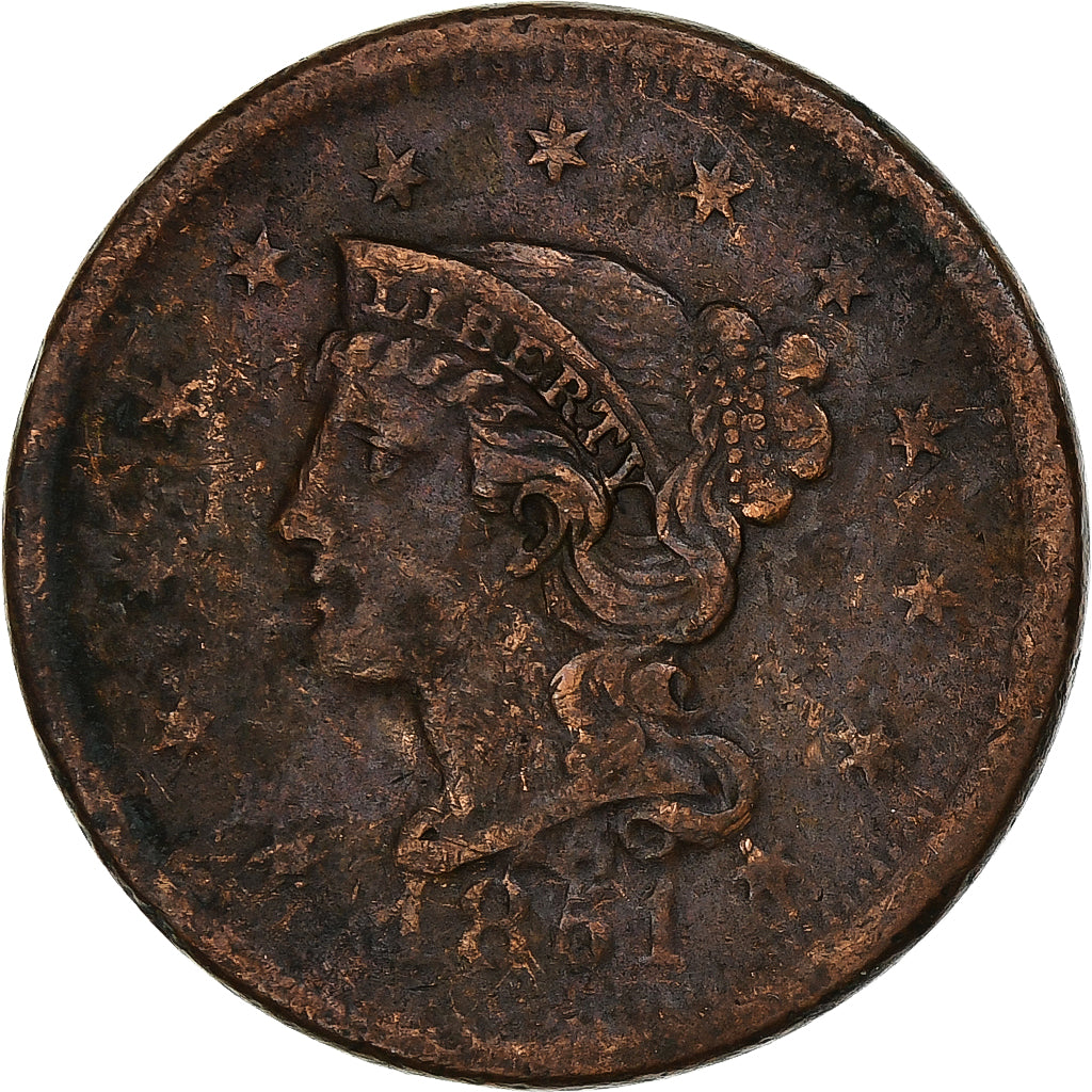 France, Cent, Braided Hair, 1851, Philadelphia, Copper, VF(30-35), KM:67