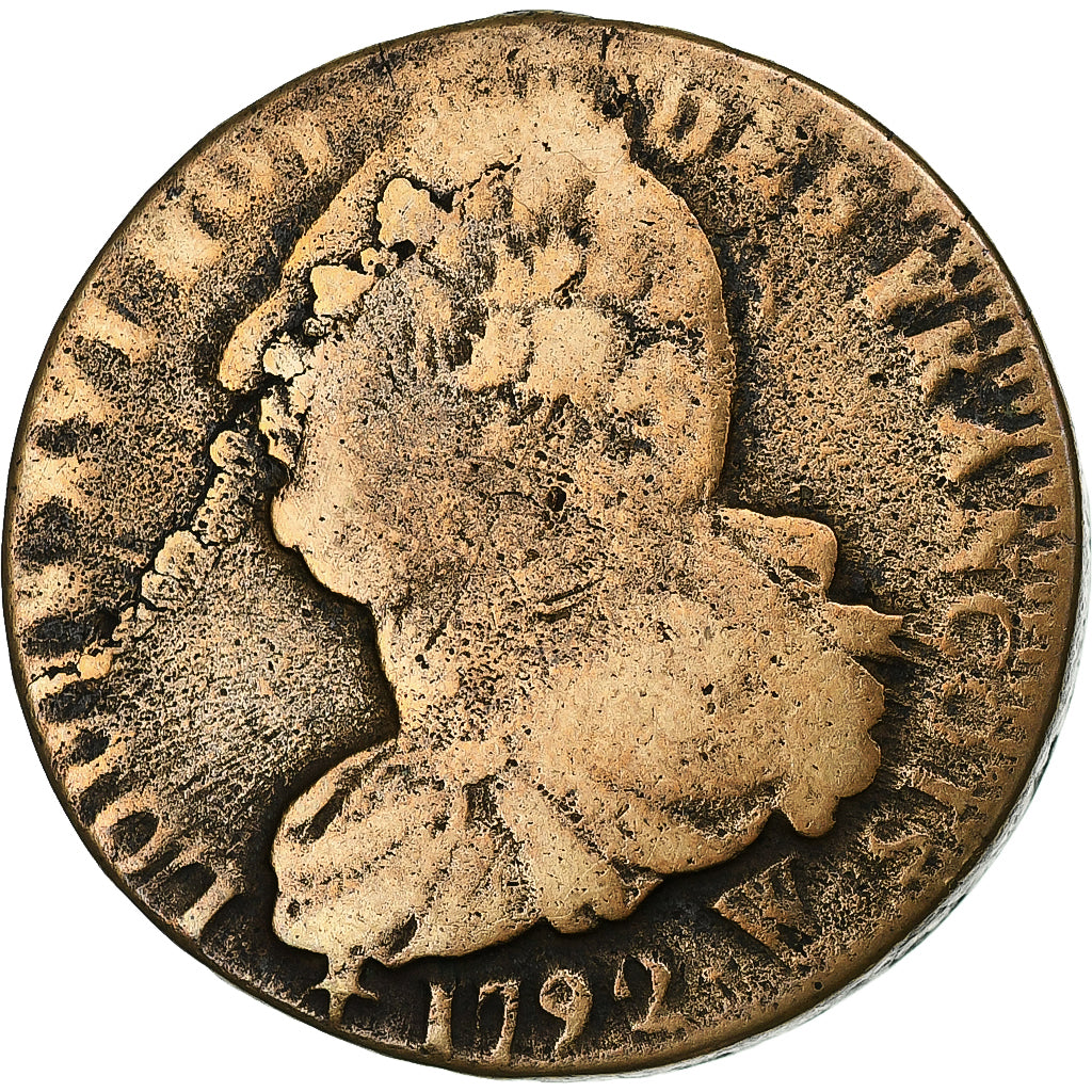 France, Louis XVI, 2 sols François, 1792, Arras, Cuivre, TB, Gadoury:25, KM:603