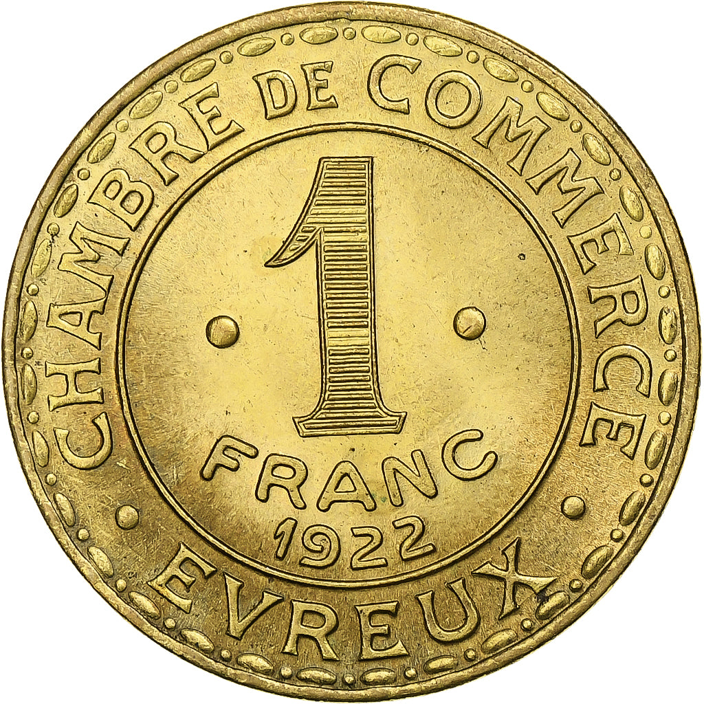 France, Chambre de commerce d'Evreux, Franc, 1922, MS(63), Cupro-Aluminium
