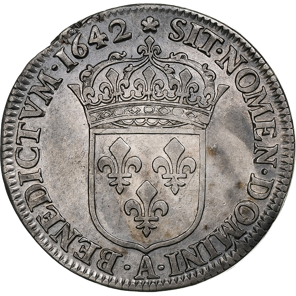 France, Louis XIII, 1/4 Ecu, 1642, Paris, rose, Argent, TTB+, Gadoury:48
