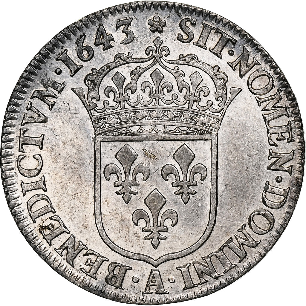 França, Louis XIII, 1/4 Ecu, 1643, Paris, rose, Prata, AU(50-53), Gadoury:48