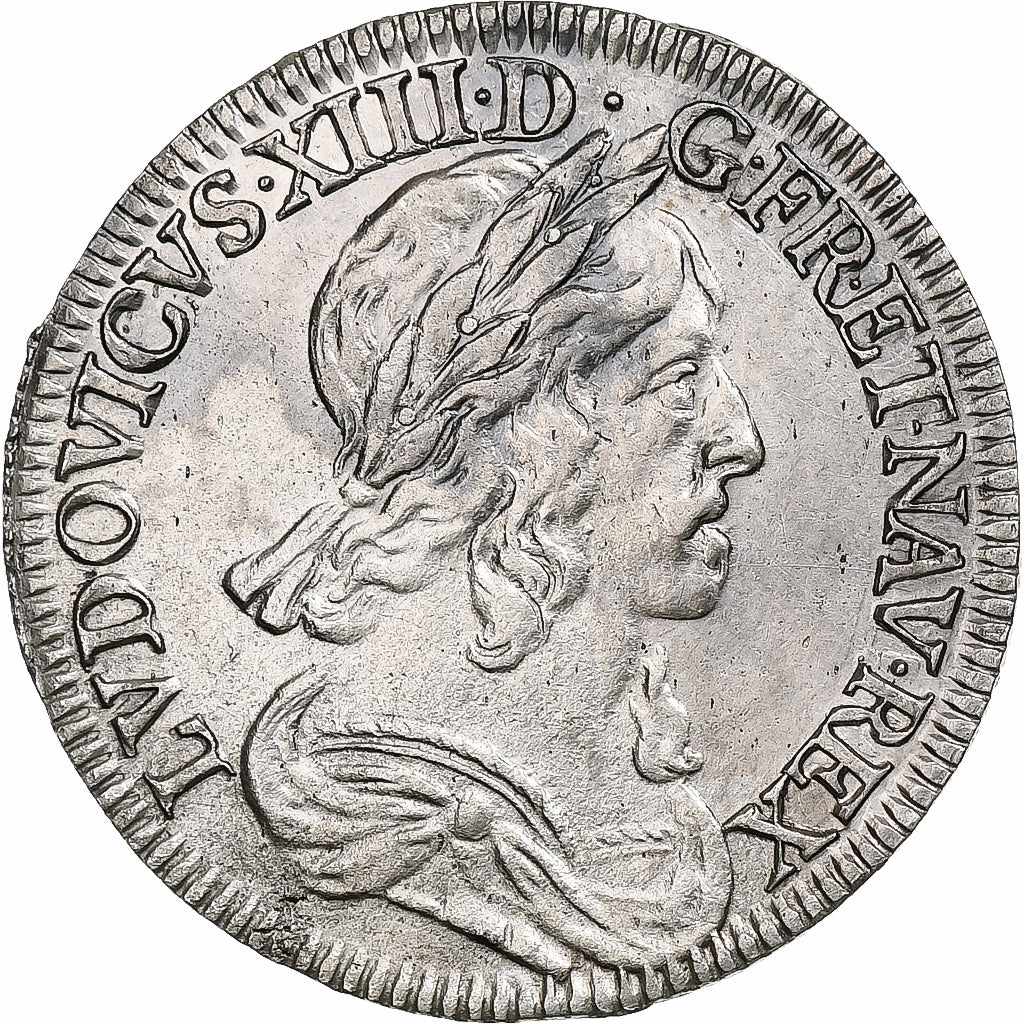 França, Louis XIII, 1/4 Ecu, 1643, Paris, Point, Prata, AU(50-53), Gadoury:48