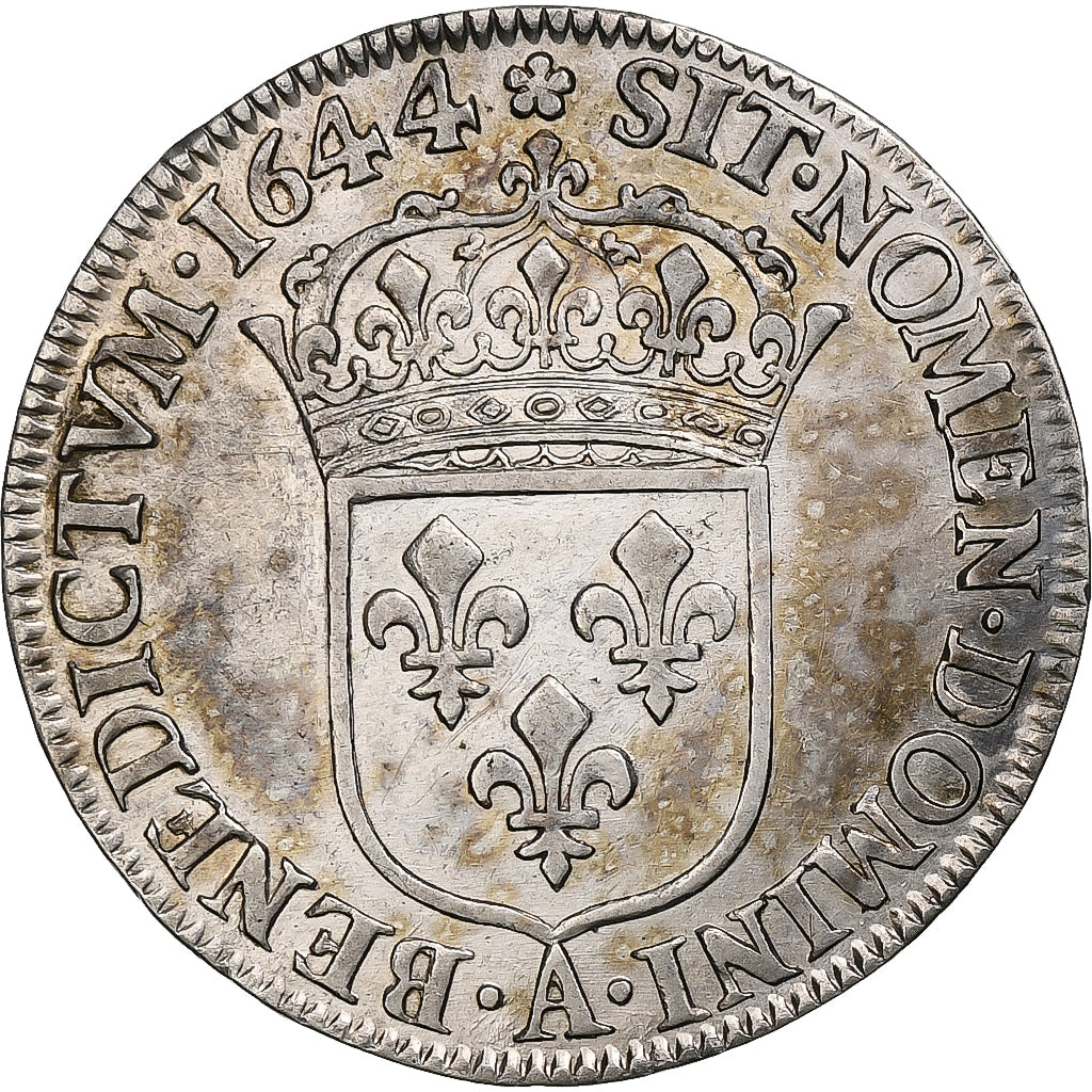 France, Louis XIV, 1/4 Écu à la mèche courte, 1644, Paris, rose, Silver