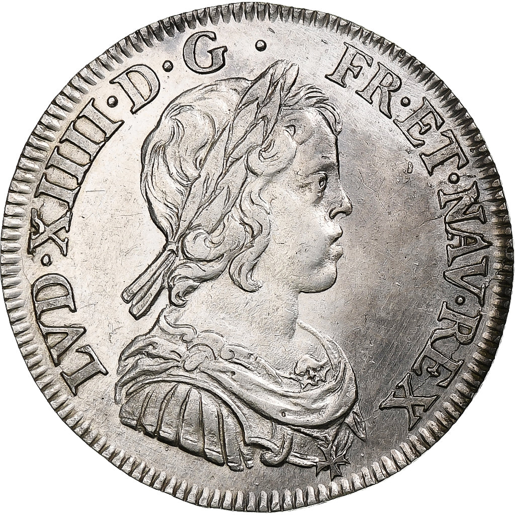 France, Louis XIV, 1/4 Écu à la mèche courte, 1644, Paris, rose, Silver
