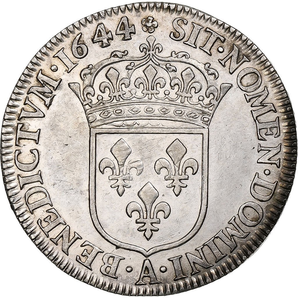 France, Louis XIV, 1/4 Écu à la mèche courte, 1644, Paris, rose, Silver