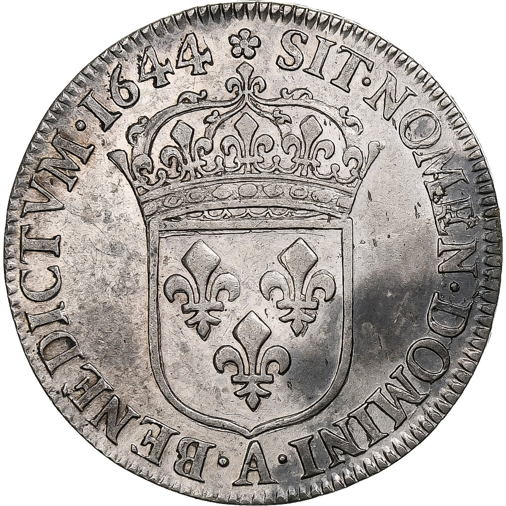França, Louis XIV, 1/4 Écu à la mèche courte, 1644, Paris, rose, Prata