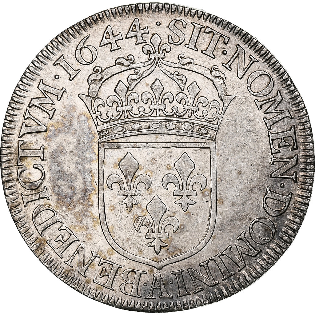 França, Louis XIV, 1/2 Écu à la mèche courte, 1644, Paris, Point, Prata