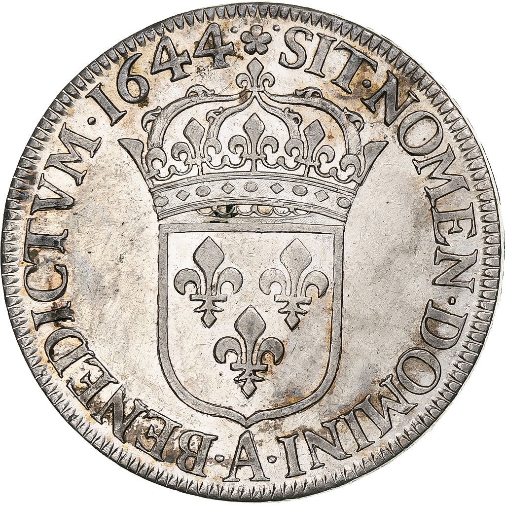 France, Louis XIV, Écu à la mèche courte, 1644, Paris, rose, Silver