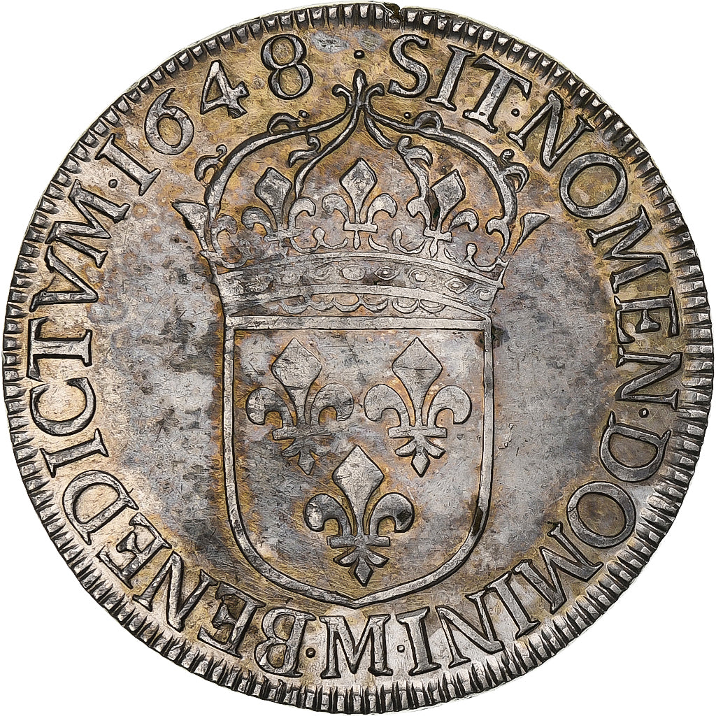 Francia, Louis XIV, Écu à la mèche longue, 1648, Toulouse, Argento, BB+