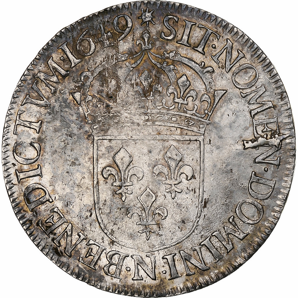 Francja, Louis XIV, Écu à la mèche longue, 1649, Montpellier, Srebro