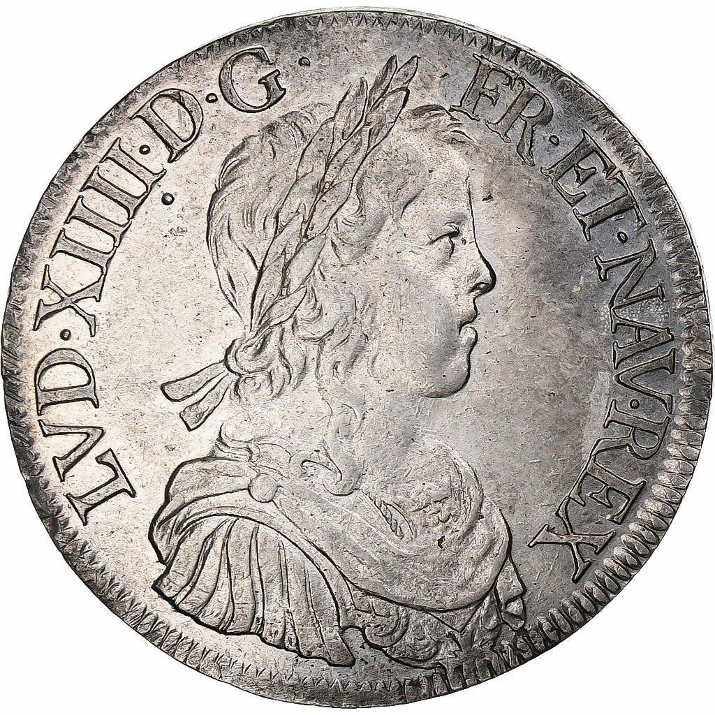 France, Louis XIV, Écu à la mèche longue, 1651, Paris, Silver, AU(50-53)