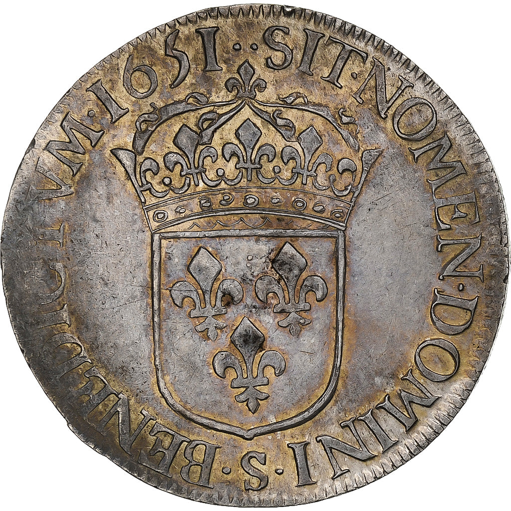 França, Louis XIV, Écu à la mèche longue, 1651, Troyes, Prata, EF(40-45)