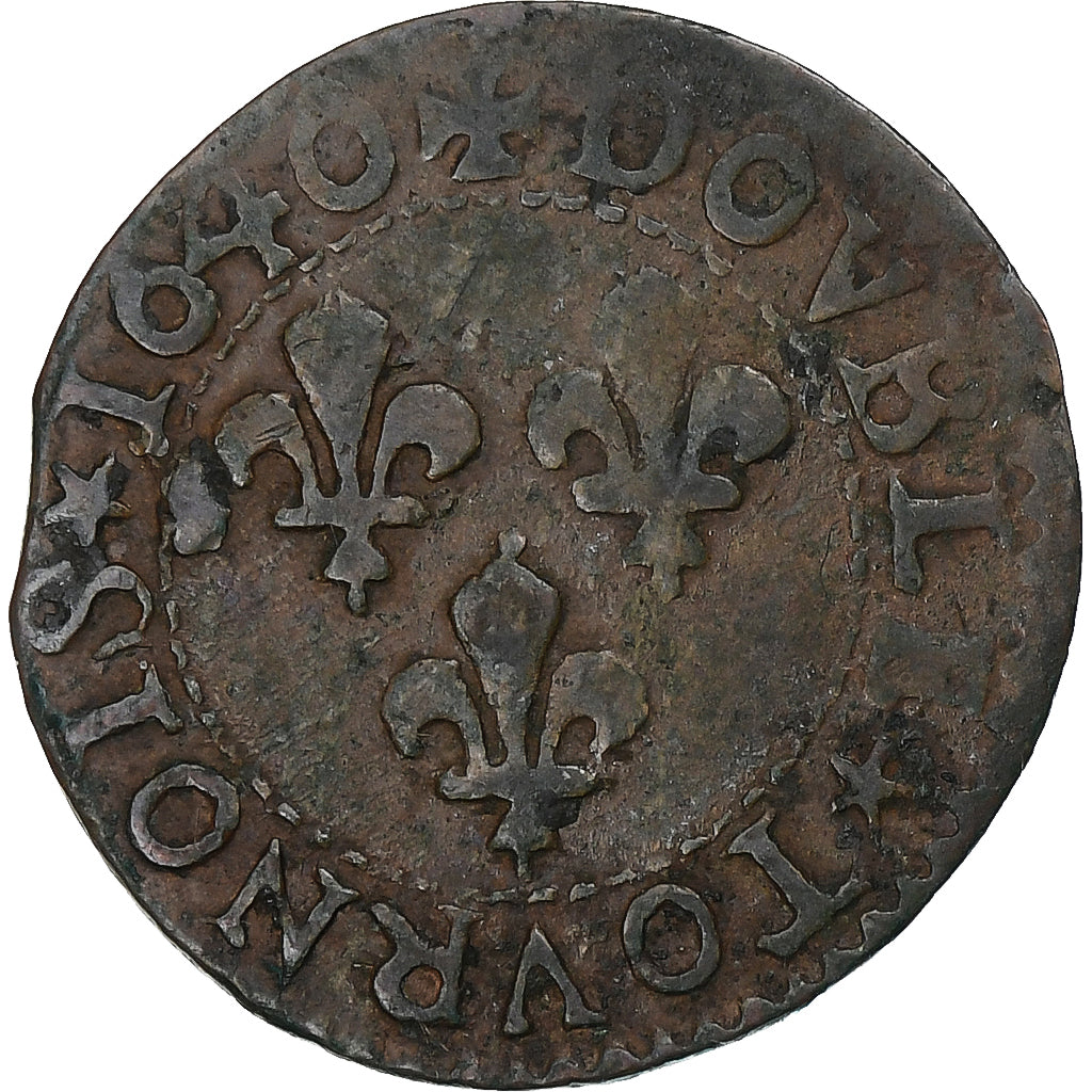 Francia, Louis XIII, Double Tournois, 1640, La Rochelle, Cobre, BC+, Gadoury:11