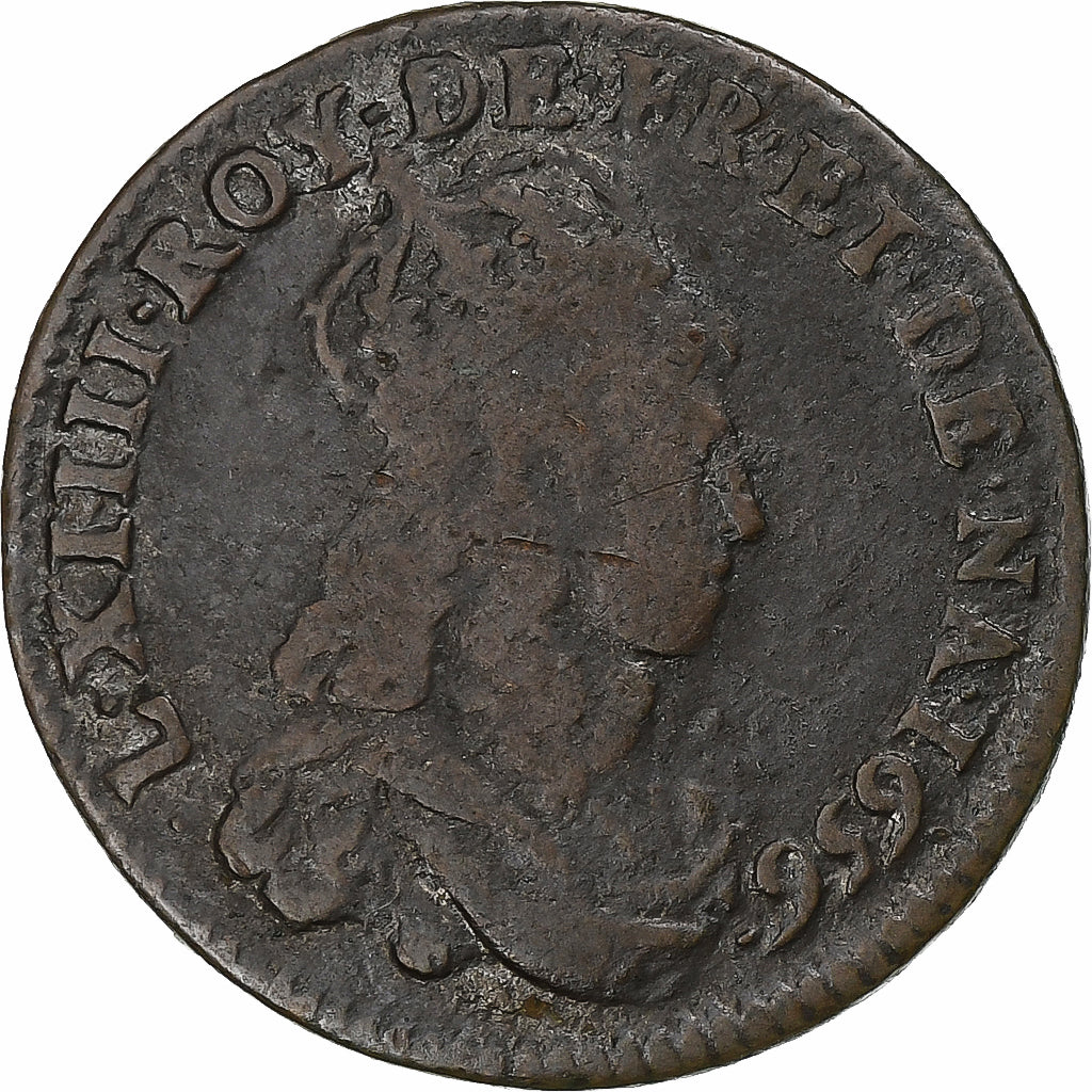 France, Louis XIV, Liard, 1656, Limoges, Copper, VF(30-35), Gadoury:80