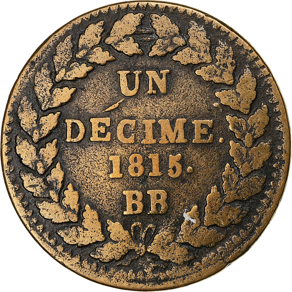 Frankreich, Louis XVIII, Decime, 1815, Strasbourg, Bronze, S+, Gadoury:196d