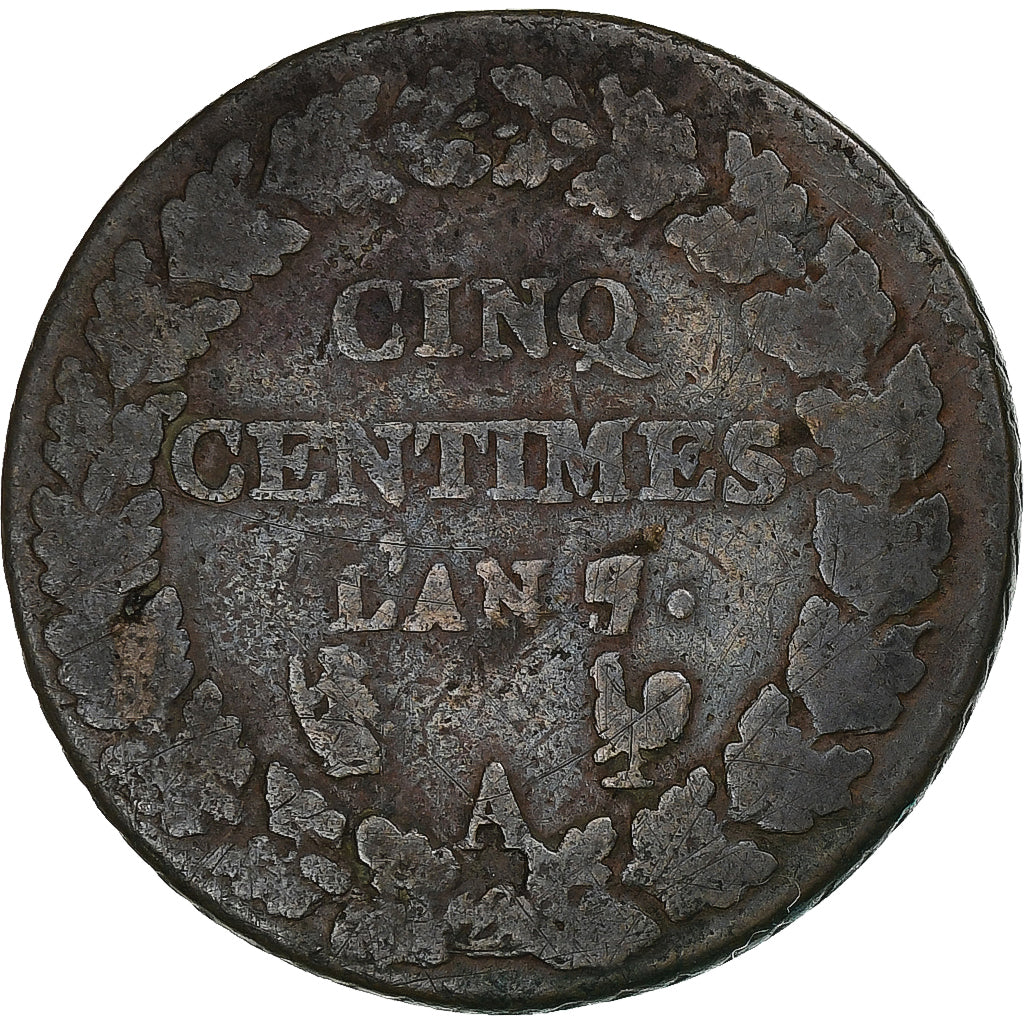 Francia, 5 Centimes, Dupré, AN 7/5, Paris, Rame, MB, Gadoury:126, KM:640.1
