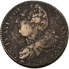France, Louis XVI, 2 sols François, 1792 / AN 4, Rouen, Cuivre, TB+