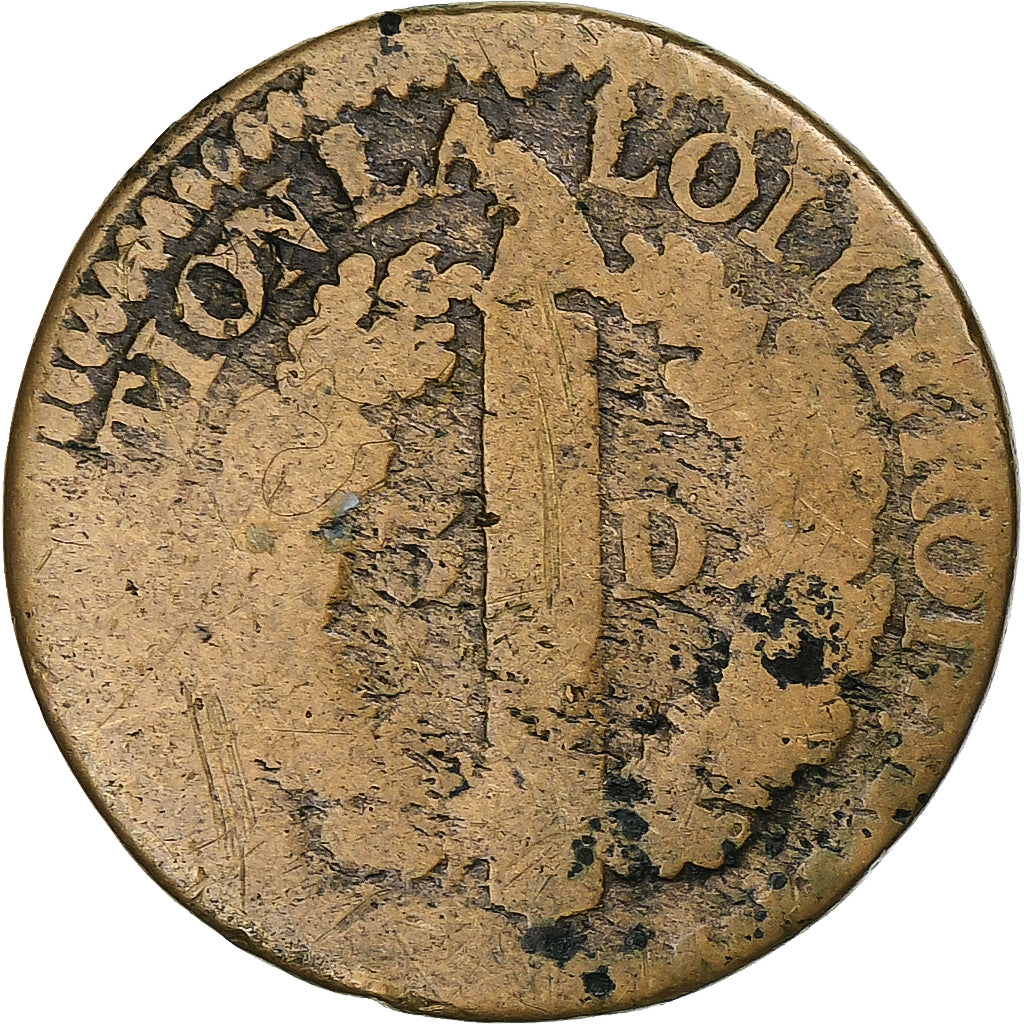 France, Louis XVI, 3 Deniers françois, 1792, Limoges, Brass, F(12-15)