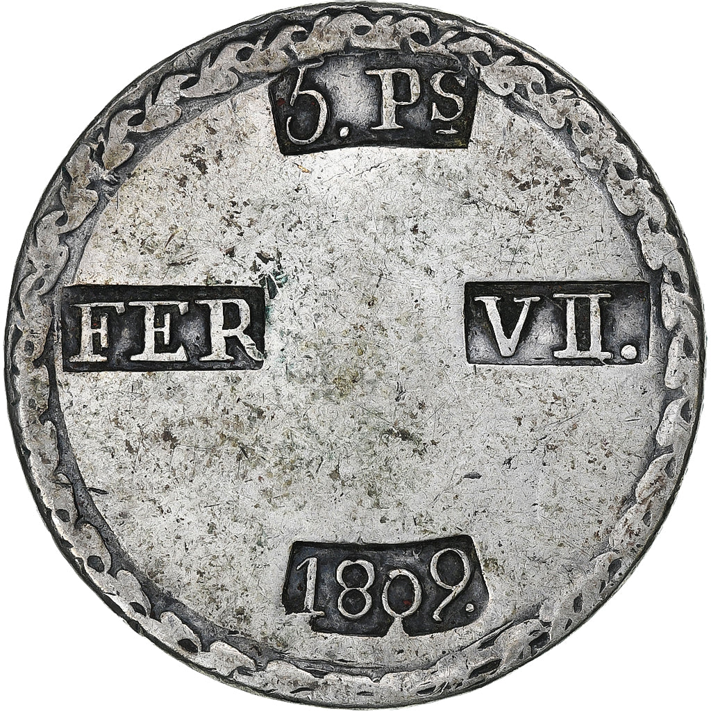 Principality of Catalonia, Ferdinand VII, 5 Pesetas, 1809, Tarragona, Plata