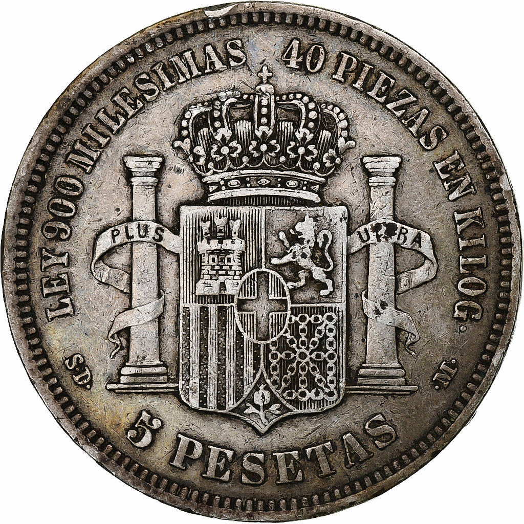 España, Amadeao I, 5 Pesetas, 1871, Madrid, Plata, MBC, KM:666
