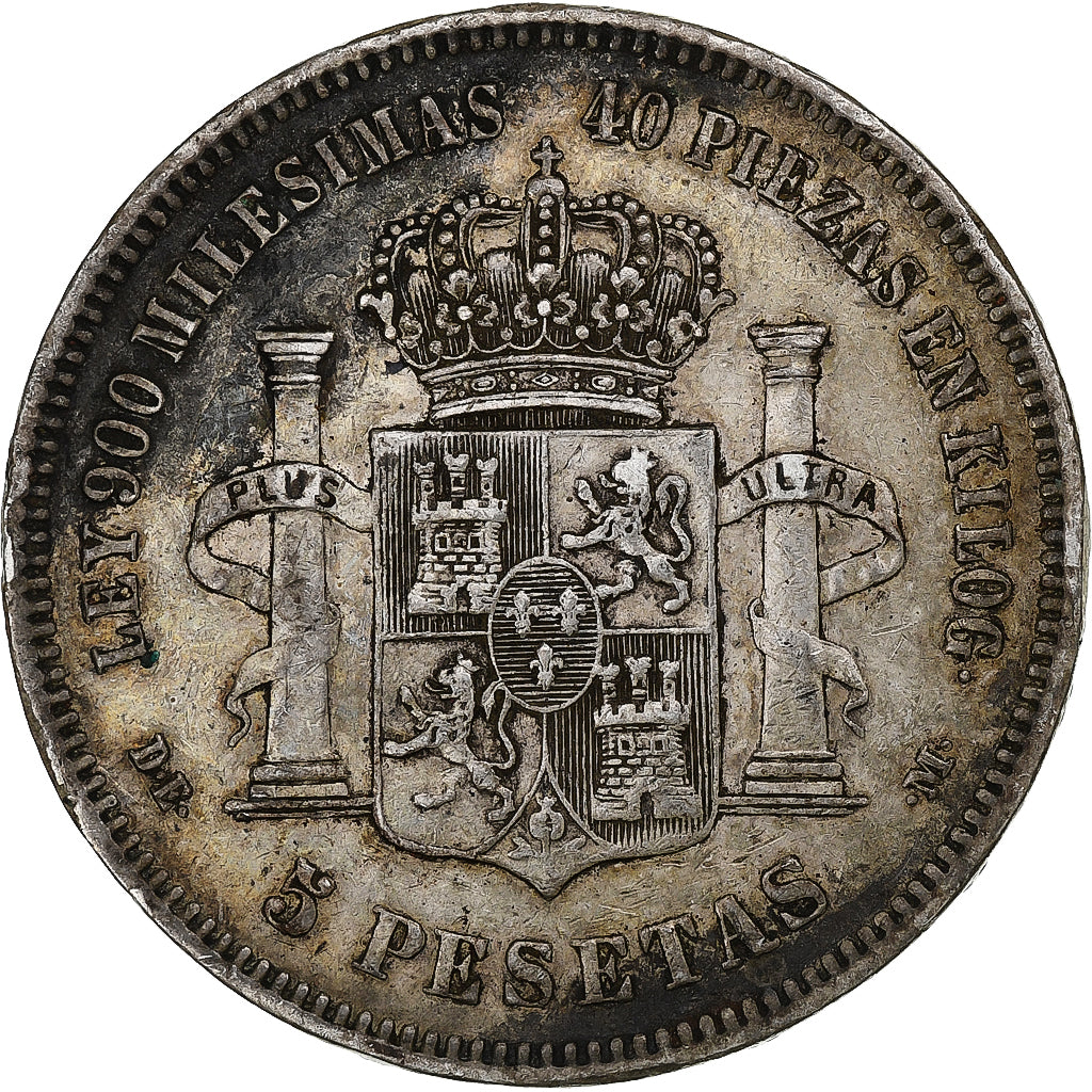 España, Alfonso XII, 5 Pesetas, 1875, Madrid, Plata, MBC+, KM:671