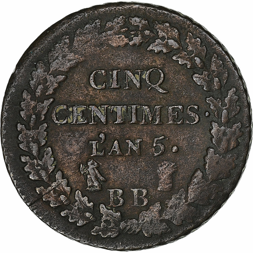 France, 5 Centimes, Dupré, AN 5, Strasbourg, Cuivre, EF(40-45), Gadoury:126