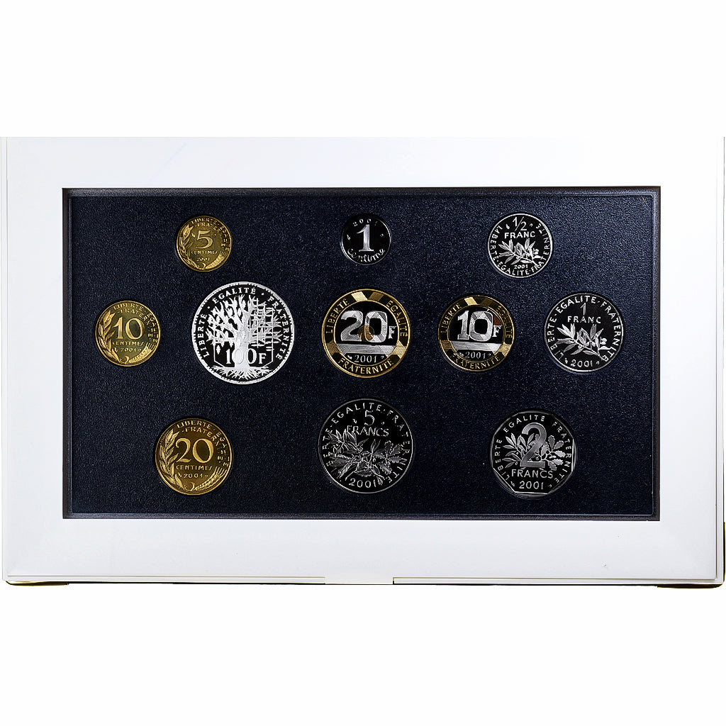 France, Coffret 1 c. à 100 frs., 2001, Monnaie de Paris, Proof, MS(65-70)