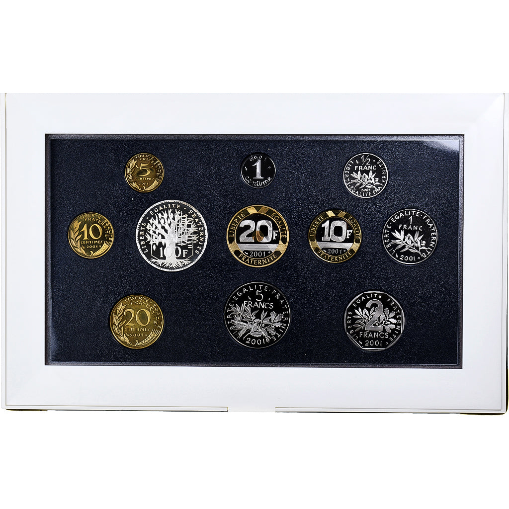 França, Coffret 1 c. à 100 frs., 2001, Monnaie de Paris, Proof, N/D, MS(65-70)