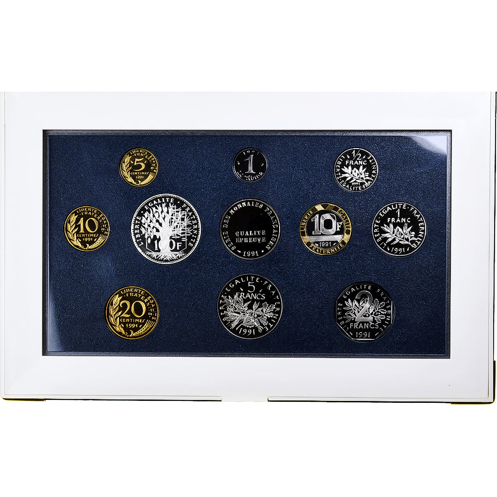 France, Coffret 1 c. à 100 frs., 1991, Monnaie de Paris, Proof, MS(65-70)