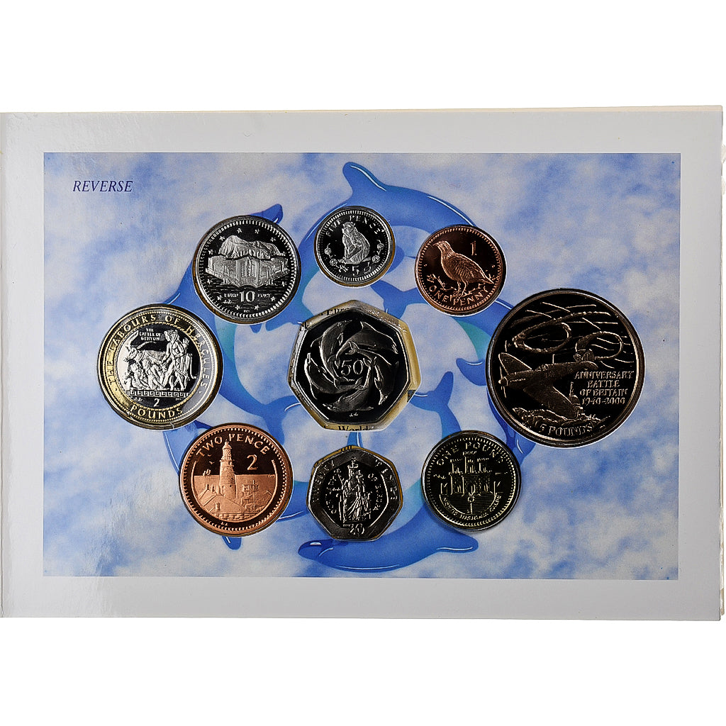 Gibilterra, Elizabeth II, Set 1 penny to 5 pounds, 2000, Pobjoy Mint, BU, N.C.