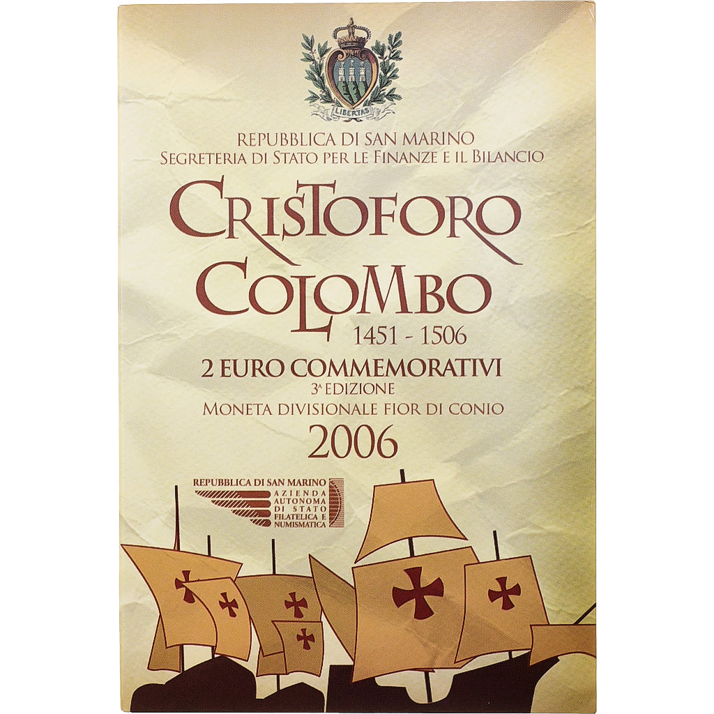 San Marino, 2 Euro, Christopher Colombus, FDC, 2006, Rome, Bimetálico