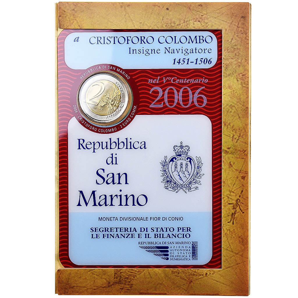 San Marino, 2 Euro, Christopher Colombus, FDC, 2006, Rome, Bimetálico