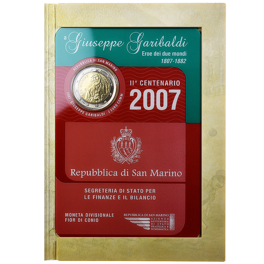 San Marino, 2 Euro, Giuseppe Garibaldi, FDC, 2007, Rome, Bimetaliczny, MS(65-70)