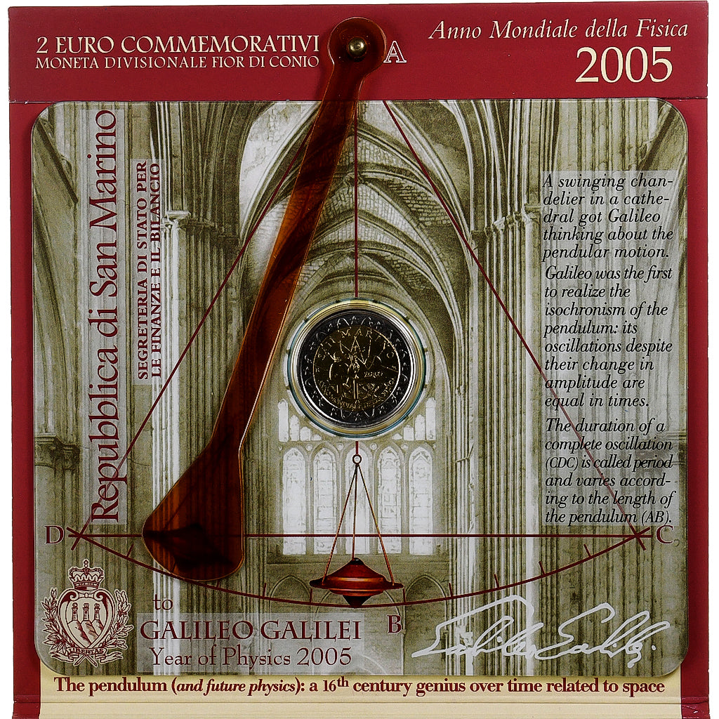 San Marino, 2 Euro, Galileo Galilei, FDC, 2005, Rome, MS(65-70)