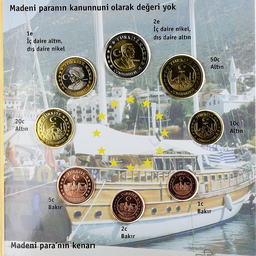 Turkey, 1 Cent to 2 Euro, unofficial private coin, 2004, MS(65-70)