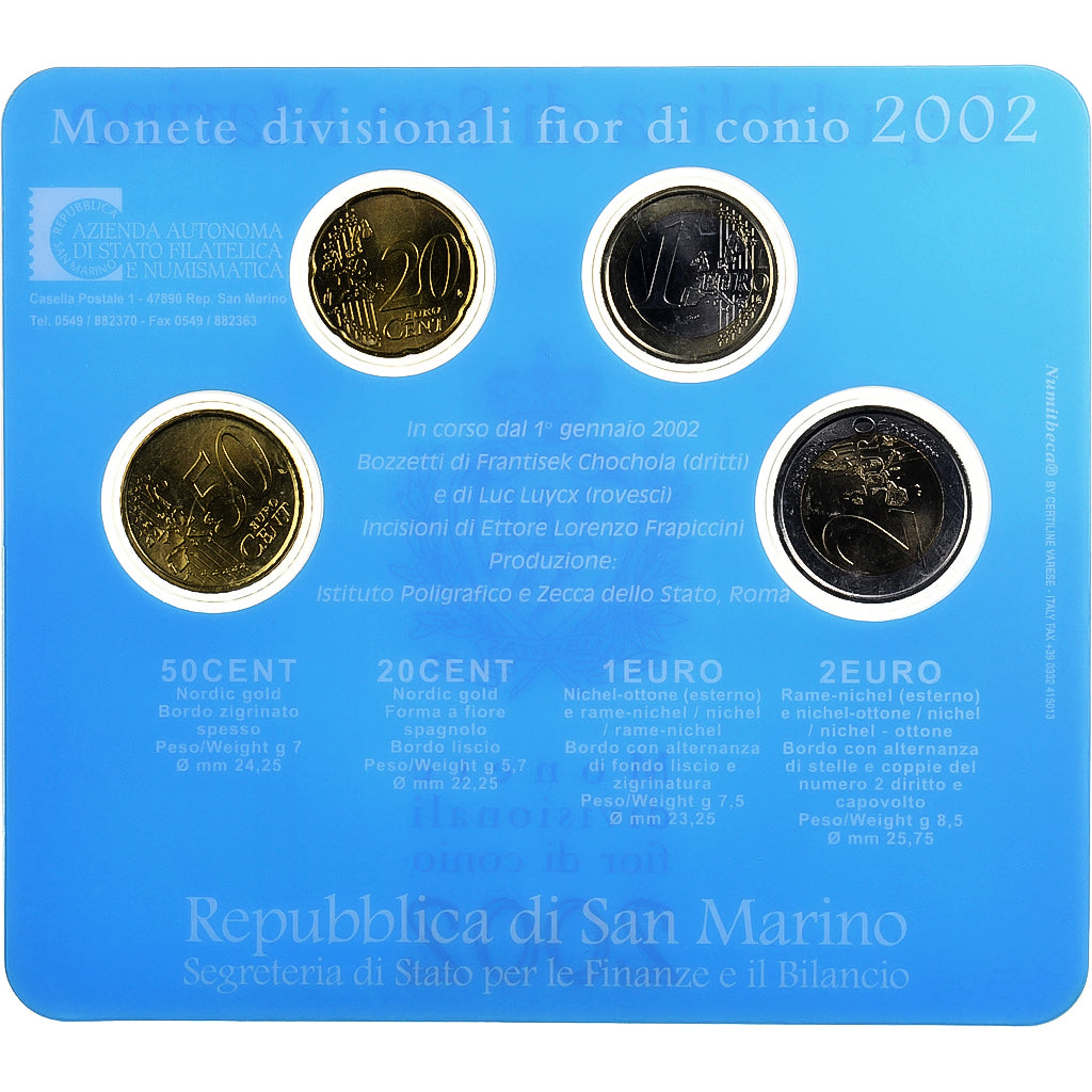 Saint Marin , 20 Cents to 2€, FDC, 2002, Rome, FDC
