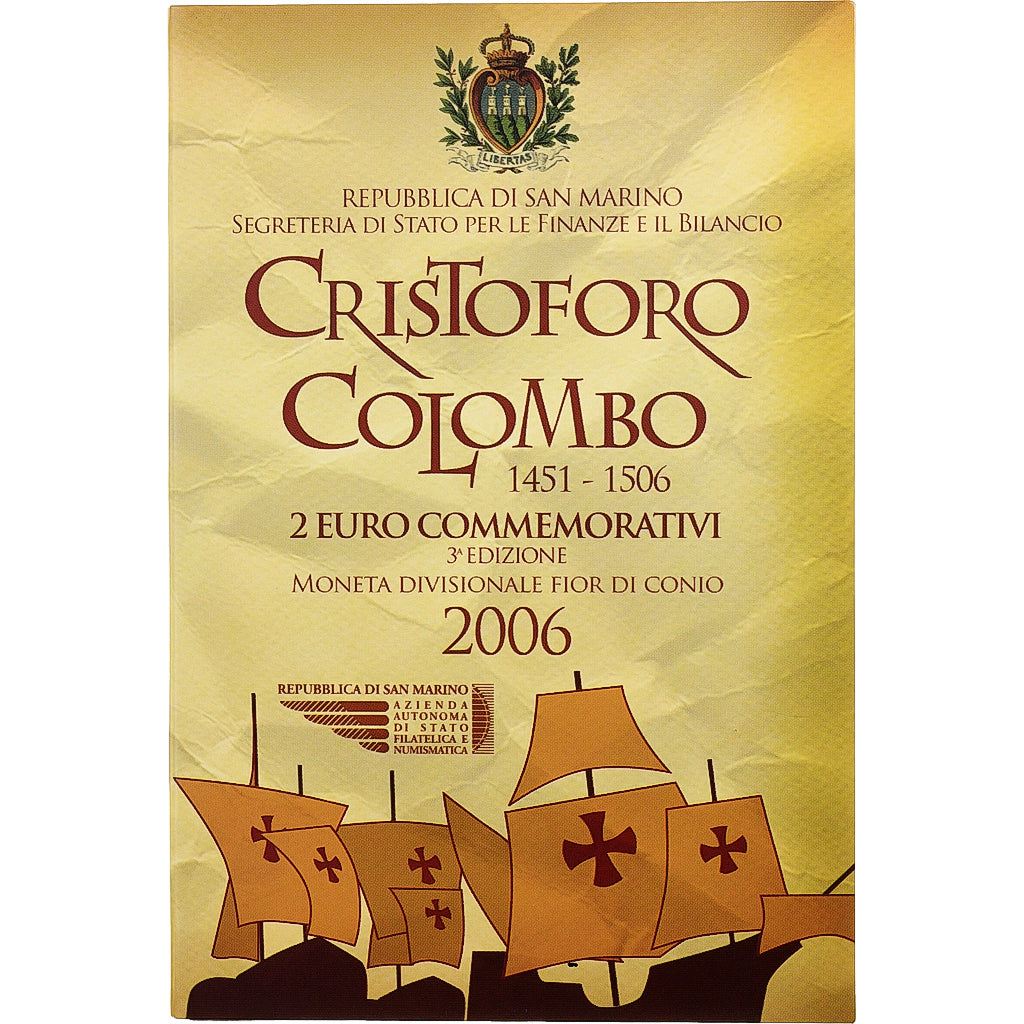 San Marino, 2 Euro, Christopher Colombus, FDC, 2006, Rome, Bi-Metallic