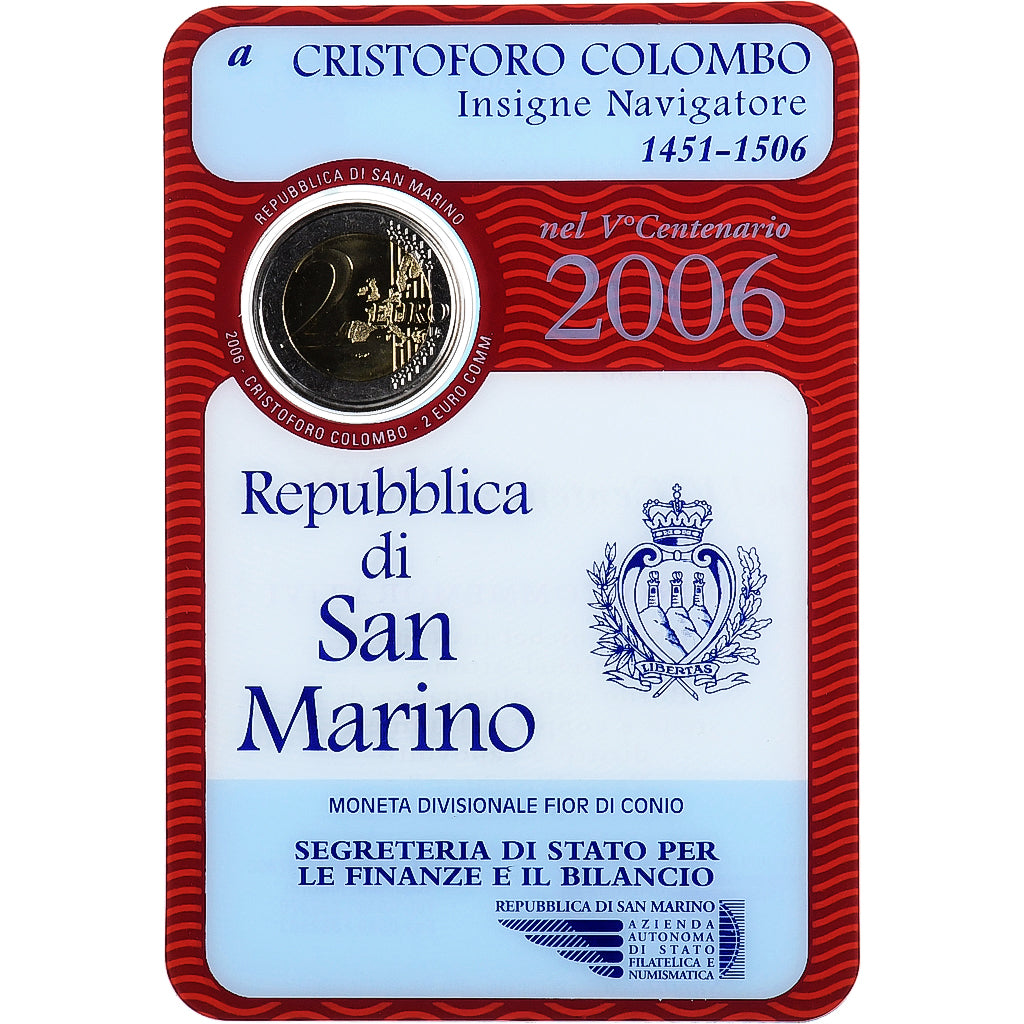 San Marino, 2 Euro, Christopher Colombus, FDC, 2006, Rome, Bi-Metallic